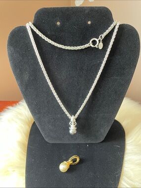Joan Rivers Silver Rope Chain Necklace with Pearl Drop